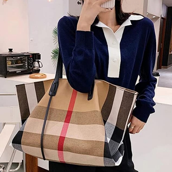 Large Plaid Slouchy Shoulder Bag - Picture 4 of 9